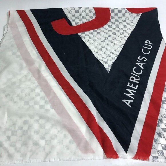 LOUIS VUITTON Damier Azur Logo LVCUP America fringe Stole/Shawl - Picture 5 of 14